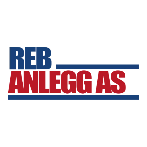 En rød, blå og hvit logo med hvit bakgrunn.